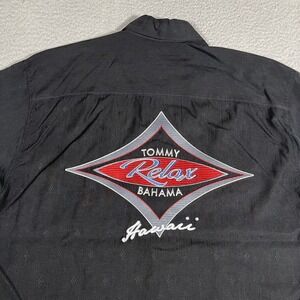 Tommy Bahama Shirt Mens Large Black Relax Hawaii Casual Preppy‎ Button Up Logo